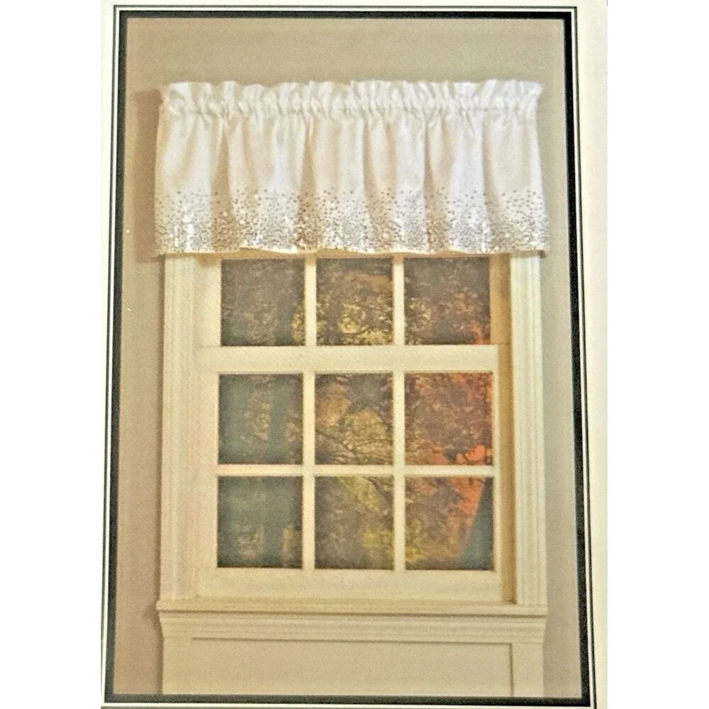 Curtain Chic Sequin Sparkle Valance White Fuchsia 56X14” Rod Pocket Set of 2